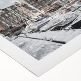 Art deco poster of a Normandy landscape on rolled canvas, featuring muted earth tones, ideal for dining room wall art.