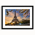 Extra large abstract art print of colorful Paris scenery on textured canvas, framed in black, ideal for living room decor.