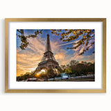 Abstract art print of Paris scenery in muted gold tones, framed with mat, ideal for dining room decor.