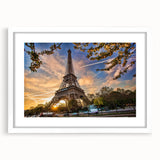 Textured abstract art print depicting a serene Parisian landscape in muted gray and blue tones on a framed canvas.