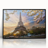 Large abstract wall art depicting a stylized Paris skyline in black and white, framed in acrylic.