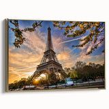 Framed canvas depicting a vintage Paris landscape in muted gold and black, ideal for bedroom wall art.