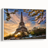 Extra large vintage poster art of Paris scenery on framed canvas, featuring colorful art against a black background.