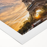 Art deco poster of Paris skyline in muted gray and blue tones on rolled canvas, suitable for dining room wall art.