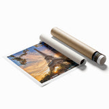 Extra large rolled print of Paris scenery with floral accents in pastel shades, ideal for classy bathroom wall art.