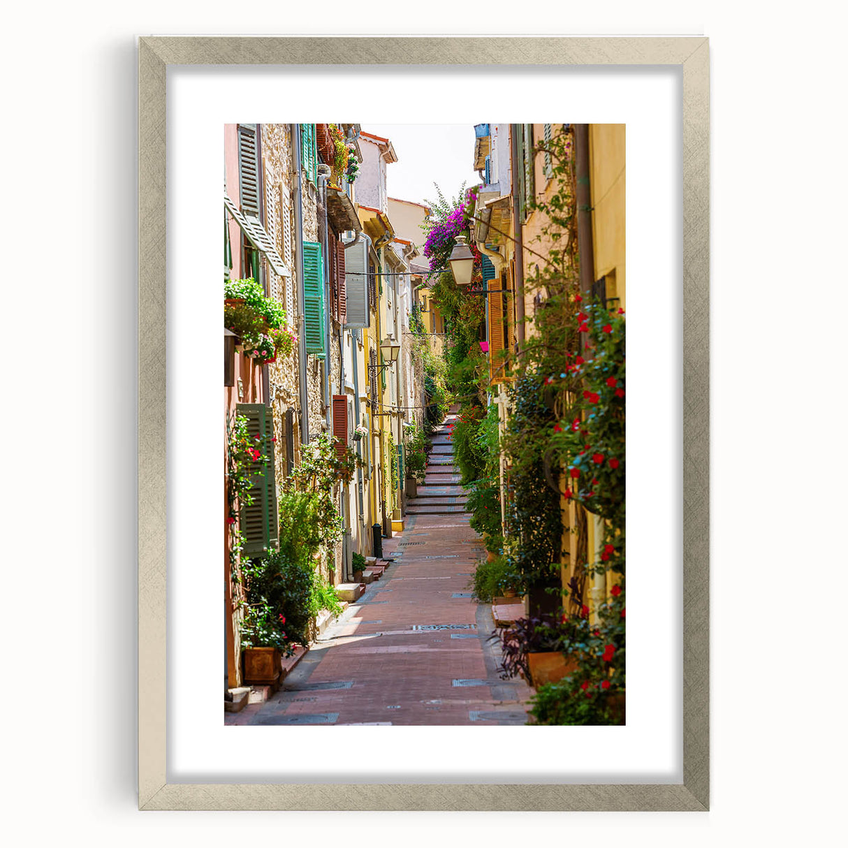 Extra large abstract art print of a Provencal landscape in muted earth tones on a framed canvas, ideal for living room decor.