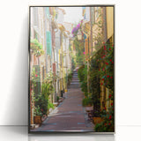 Large art print of a Provence landscape in muted earth tones on silver-framed acrylic, ideal for modern art wall decor.