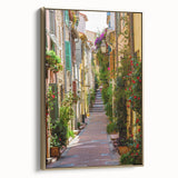 Framed canvas depicting a vintage-style Provence landscape in muted gold and black tones, ideal for bedroom wall art.