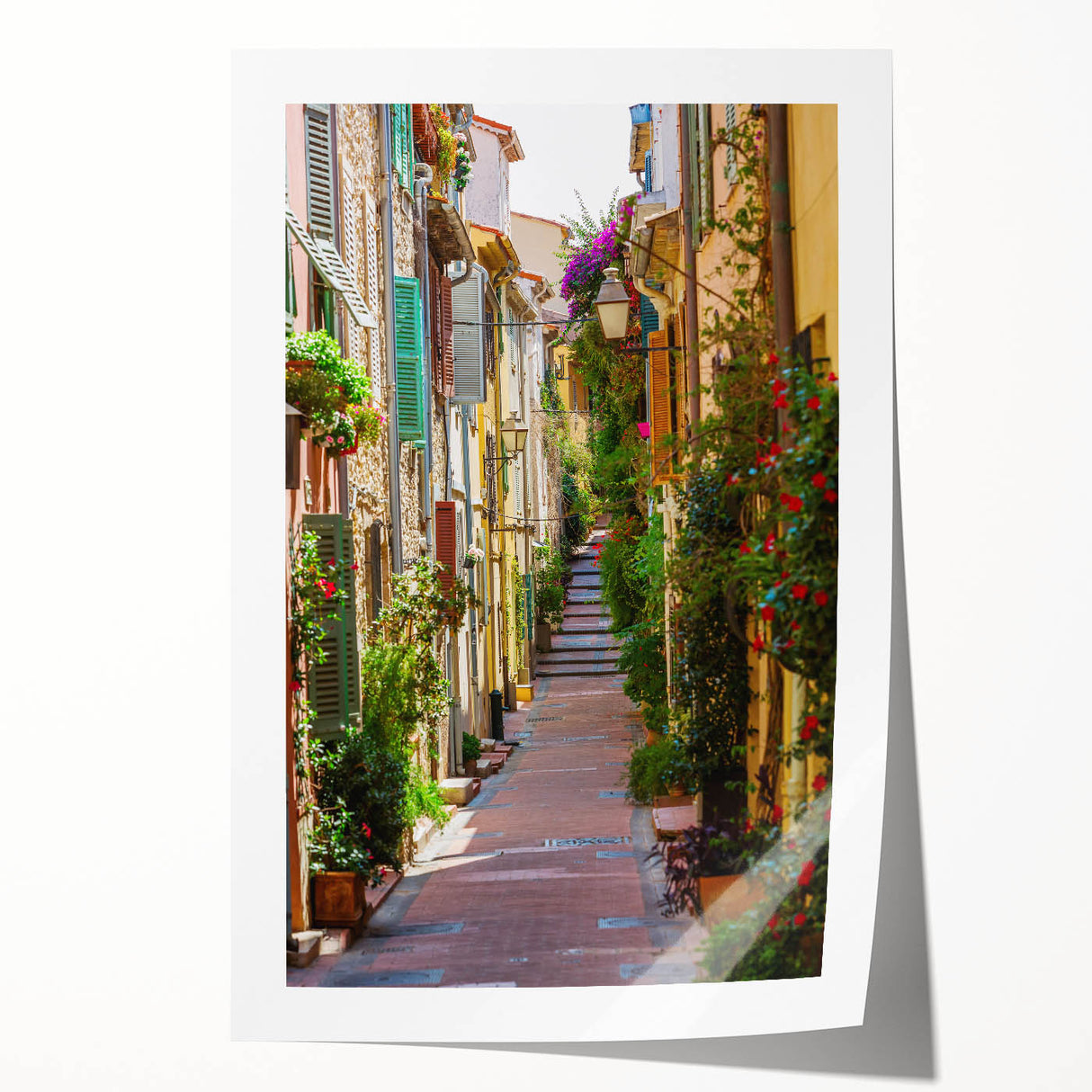 Rolled print of Provence landscape with lavender fields in muted purple and green, ideal for art wall dining room.