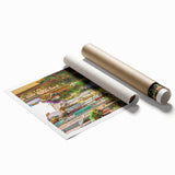 Extra large rolled print of Provence scenery with lavender fields in muted earth tones, ideal for classy bathroom wall art.