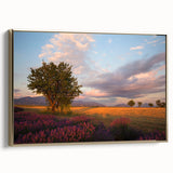 Framed canvas depicting a vintage-style landscape of southern France in muted gold and black tones.