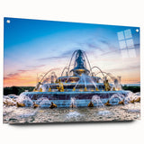 Acrylic print of the Versailles Palace gardens in muted green and blue tones, suitable for dining room decor.