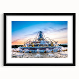 Extra large framed print of abstract art depicting Versailles in colorful, textured strokes, ideal for living room decor.