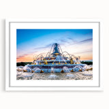 Textured art print of abstract Versailles scenery in muted earth tones, framed with a white mat, ideal for bedroom art.