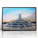 Large abstract wall art depicting the Versailles scenery in muted gold and green tones on a framed acrylic panel.