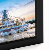 Extra large framed canvas featuring a textured depiction of the Versailles palace in black with colorful accents.