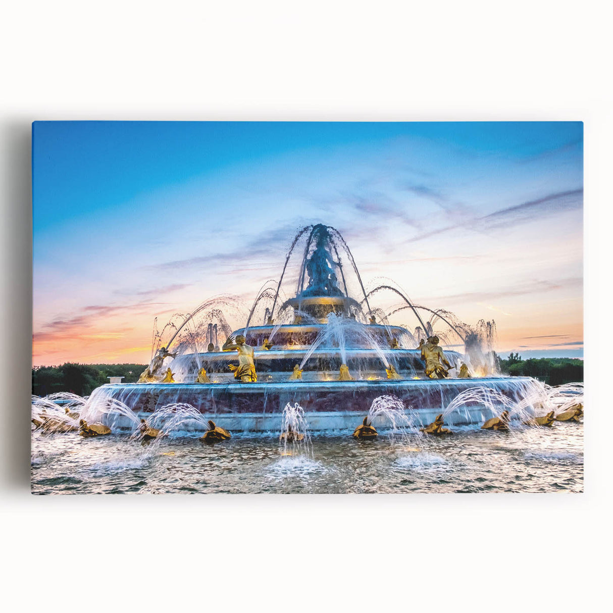 Black and white photograph of the Versailles Palace on stretched canvas, ideal for kitchen wall art or bedroom decor.
