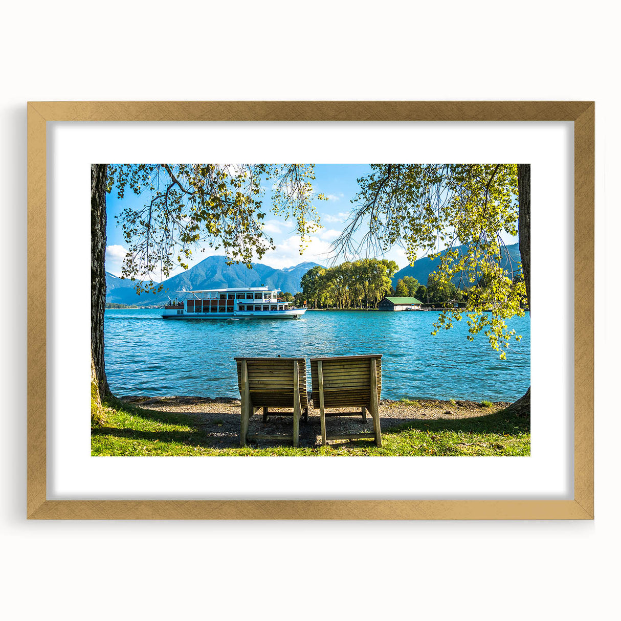Abstract art print of Bavarian landscape in muted earth tones on a framed canvas, ideal for dining room decor.