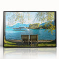 Large abstract wall art depicting a Bavarian landscape in muted greens and blues on a framed acrylic.