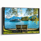 Black and white landscape art painting of Bavarian scenery on framed canvas, suitable for bedroom decor.