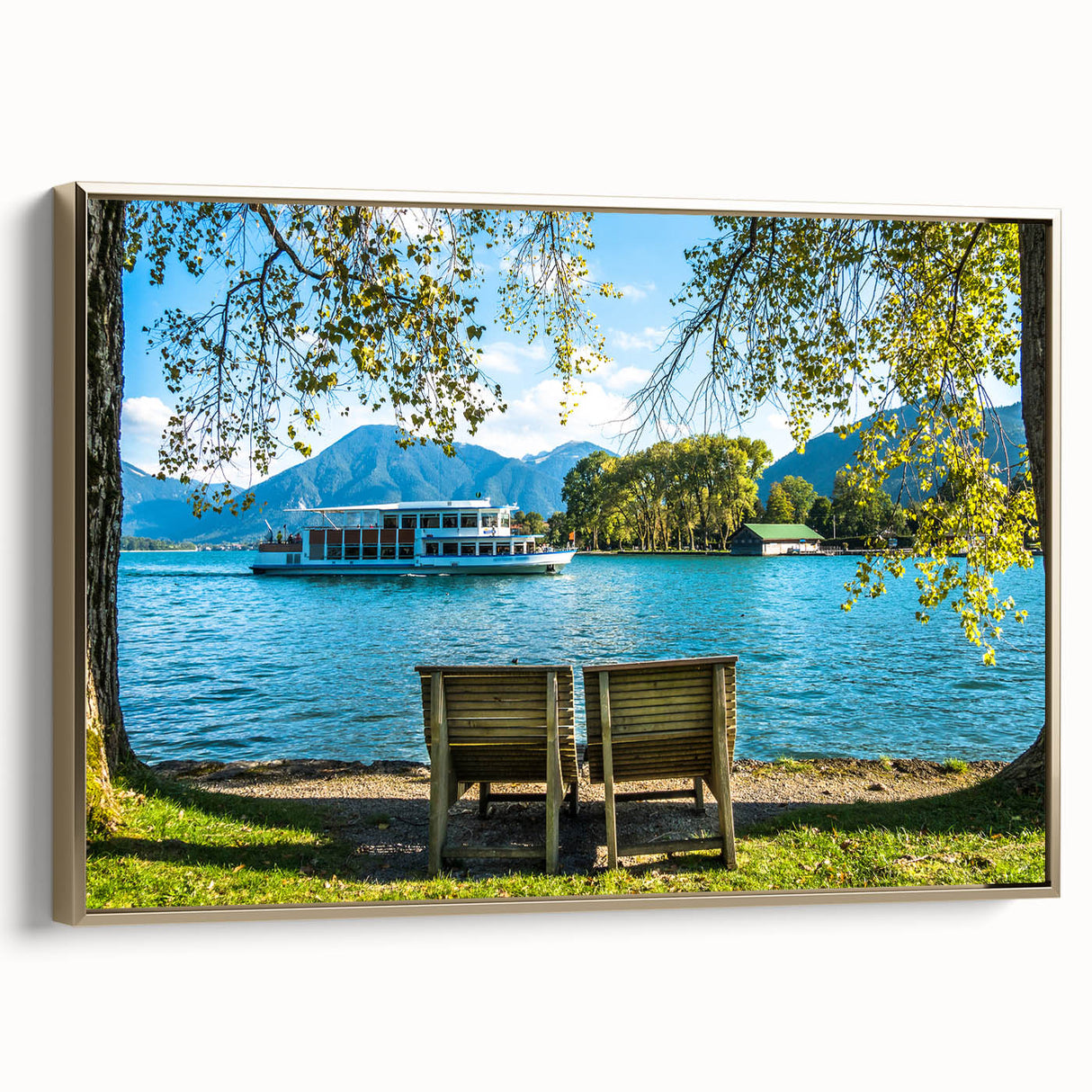Framed canvas depicting a vintage-style Bavarian landscape in muted earth tones, ideal for bedroom wall art.