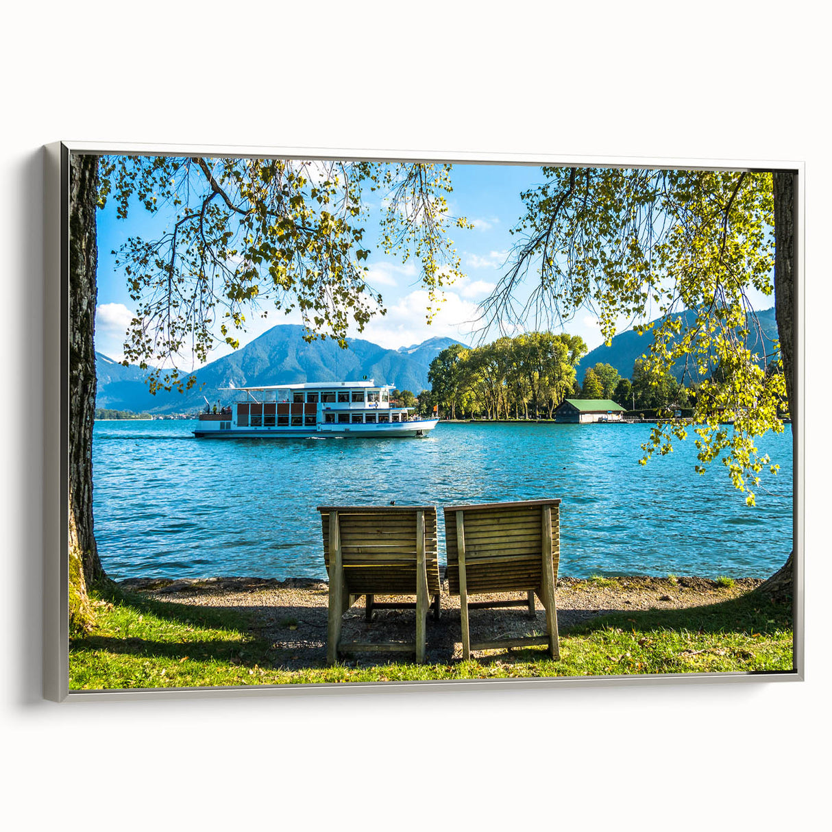 Framed canvas landscape art painting depicting a Bavarian village in muted colors.