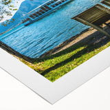 Art deco poster of Bavarian landscape in muted earth tones on rolled canvas, ideal for dining room wall art.