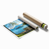 Extra large rolled print of a Bavarian landscape with vibrant green tones and floral elements.