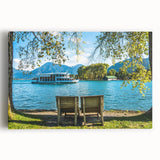 Black and white photo of Bavarian landscape on large stretched canvas, ideal for kitchen wall art.