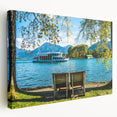 Scenic Bavarian landscape on large stretched canvas, displaying lush greenery and a calm lake, suited for kitchen wall art.