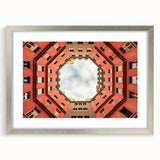 Extra large abstract art print of Berlin scenery in muted tones on a framed canvas, ideal for living room decor.