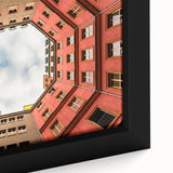 Extra large framed canvas of Berlin scenery in black with colorful, textured details, ideal for living room decor.