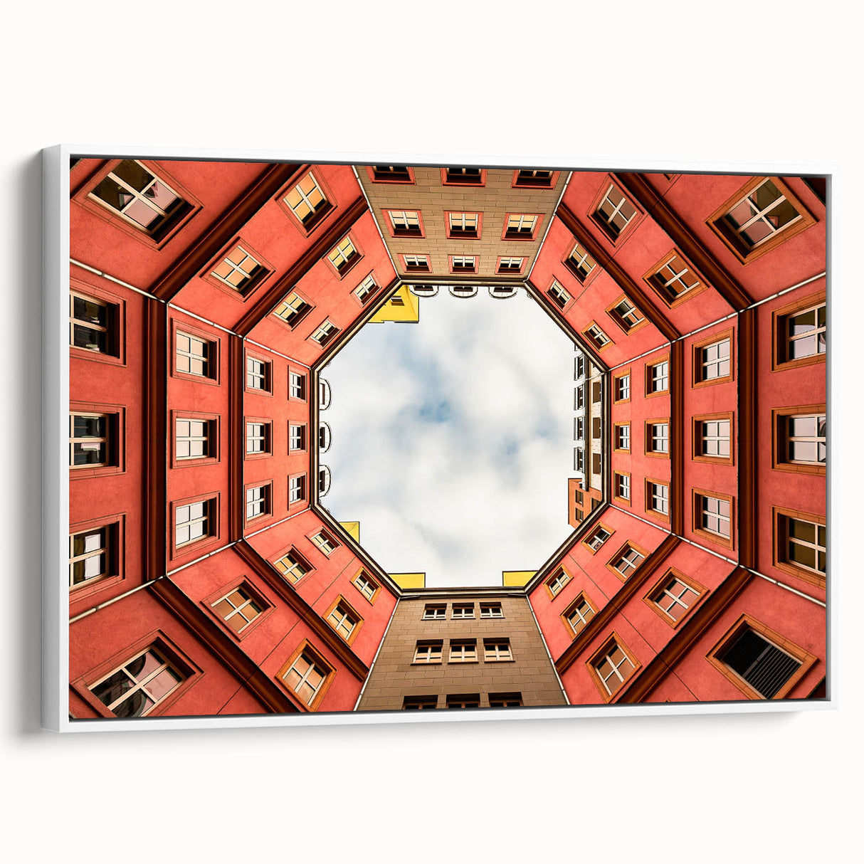 Vintage poster art of Berlin skyline in colorful hues on framed canvas, suitable for living room decor.
