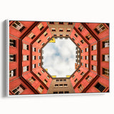 Vintage poster art of Berlin skyline in colorful hues on framed canvas, suitable for living room decor.