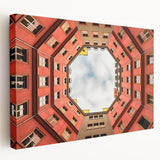 Abstract Berlin cityscape in muted gray and blue tones on stretched canvas, ideal for kitchen wall art.