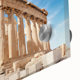 Large abstract wall art of Athens scenery in muted earth tones on acrylic glass, suitable for dining room ambiance.