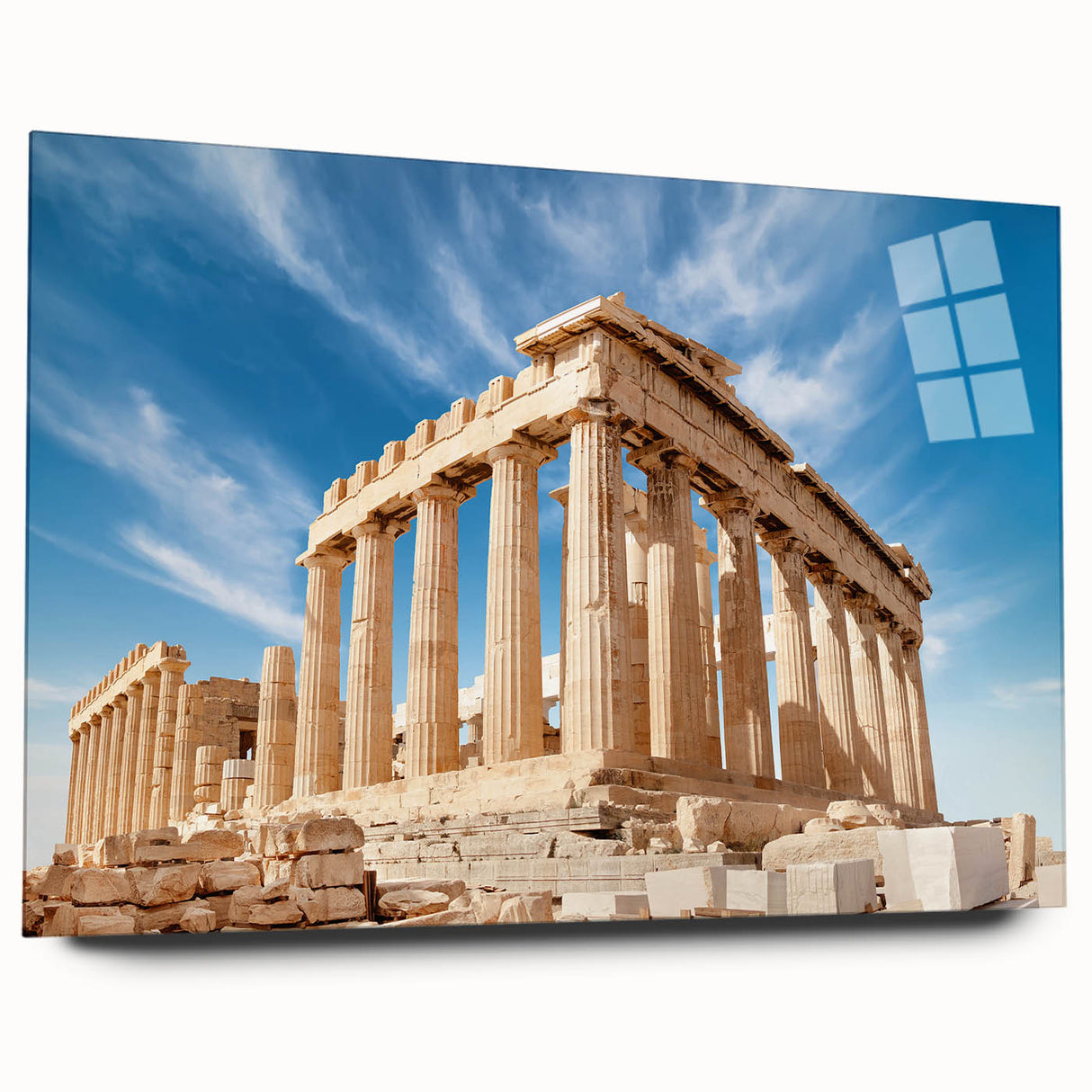 Acrylic print of Athens scenery with muted earth tones, ideal for bedroom or dining room art.
