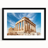 Extra large wall art depicting abstract art prints of Athens scenery in vibrant colors on a black framed canvas.