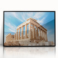 Large abstract wall art of Athens scenery in muted earth tones on a framed acrylic, suitable for modern living room decor.