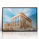Large abstract wall art of Athens scenery in muted earth tones on a framed acrylic, suitable for modern living room decor.
