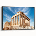 Black and white wall art of Athens landscape on framed canvas, suitable for bedroom decor, featuring vintage poster style.