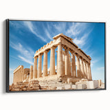 Black and white wall art of Athens landscape on framed canvas, suitable for bedroom decor, featuring vintage poster style.