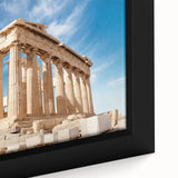 Extra large framed canvas featuring a textured depiction of Athens with a black and colorful art palette.