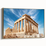 Vintage poster art of Athens landscape on framed canvas, featuring black and gold tones, ideal for bedroom wall decor.