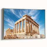 Landscape art painting of Athens with vintage poster style in colorful hues on a framed canvas, ideal for living room decor.