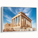 Framed canvas of a vintage poster art depicting Athens scenery in colorful tones, ideal for living room decor.