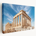 Large art print of Athens scenery on stretched canvas, featuring muted earth tones, ideal for kitchen wall art.