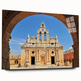 Large abstract wall art of Crete, Greece, in muted blue and white tones on acrylic glass.