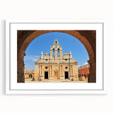 Textured art print of an abstract Crete landscape in muted earth tones on a white-framed canvas, suitable for bedroom decor.