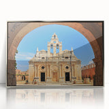 Large art print of Crete, Greece landscape in muted earth tones on framed acrylic, suitable for modern art wall decor.